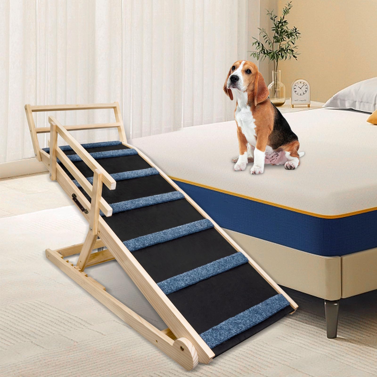 Adjustable Wood Ramp for Bed — 5 Heights, Extra Wide