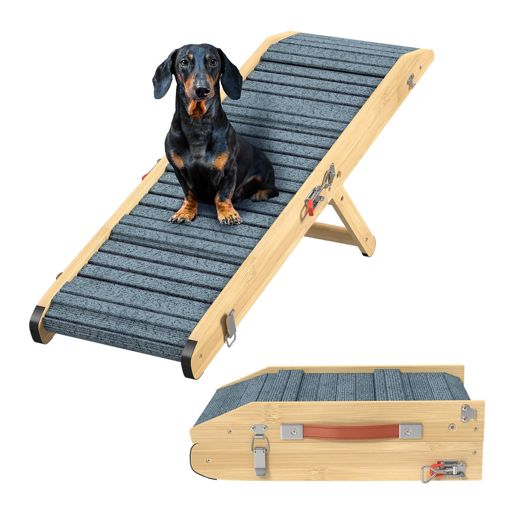 Adjustable Bamboo Ramp for Small Dogs — 4 Heights, Folds Flat